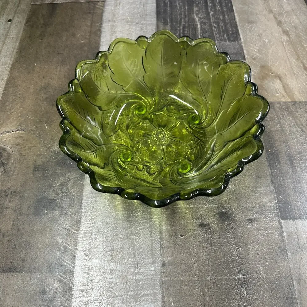 Indiana Glass Green Wild Rose Pattern‎ 9 inch